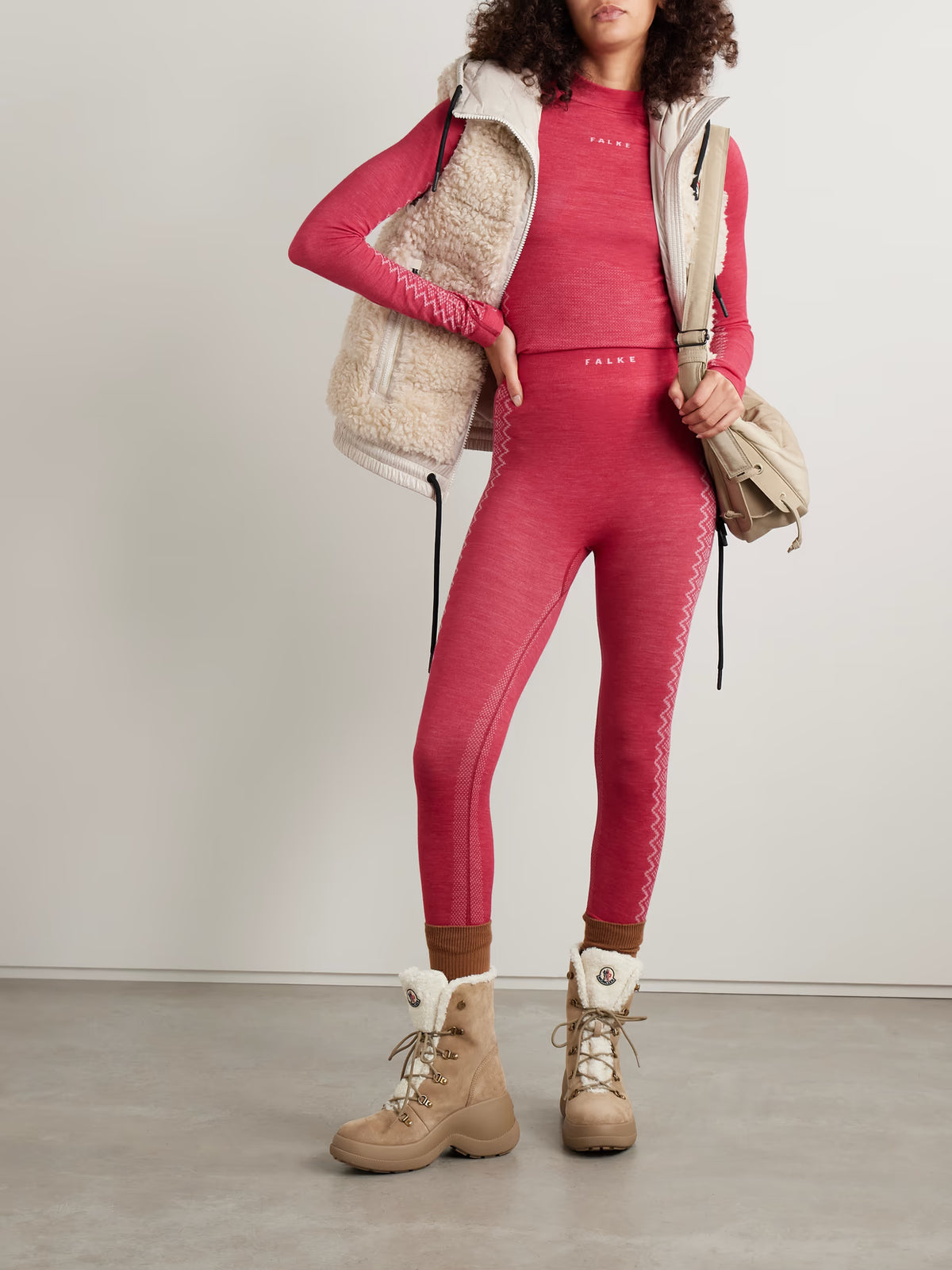 FALKE Ergonomic Sport System - Nordic Cropped Jacquard-knit Wool-blend Leggings - Red