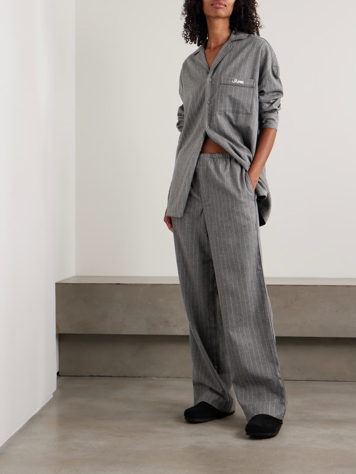 SKIMS - Flannel Sleep Set - Heather Gray Stripe