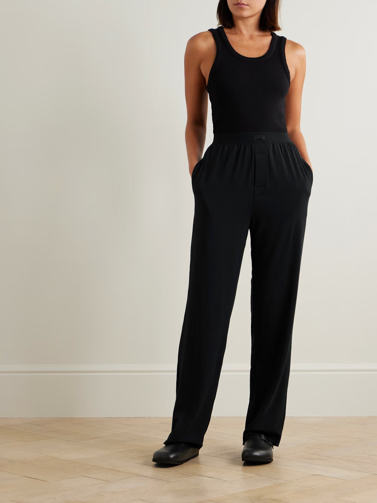 SKIMS - Boyfriend Stretch-modal And Cotton-blend Jersey Track Pants - Onyx