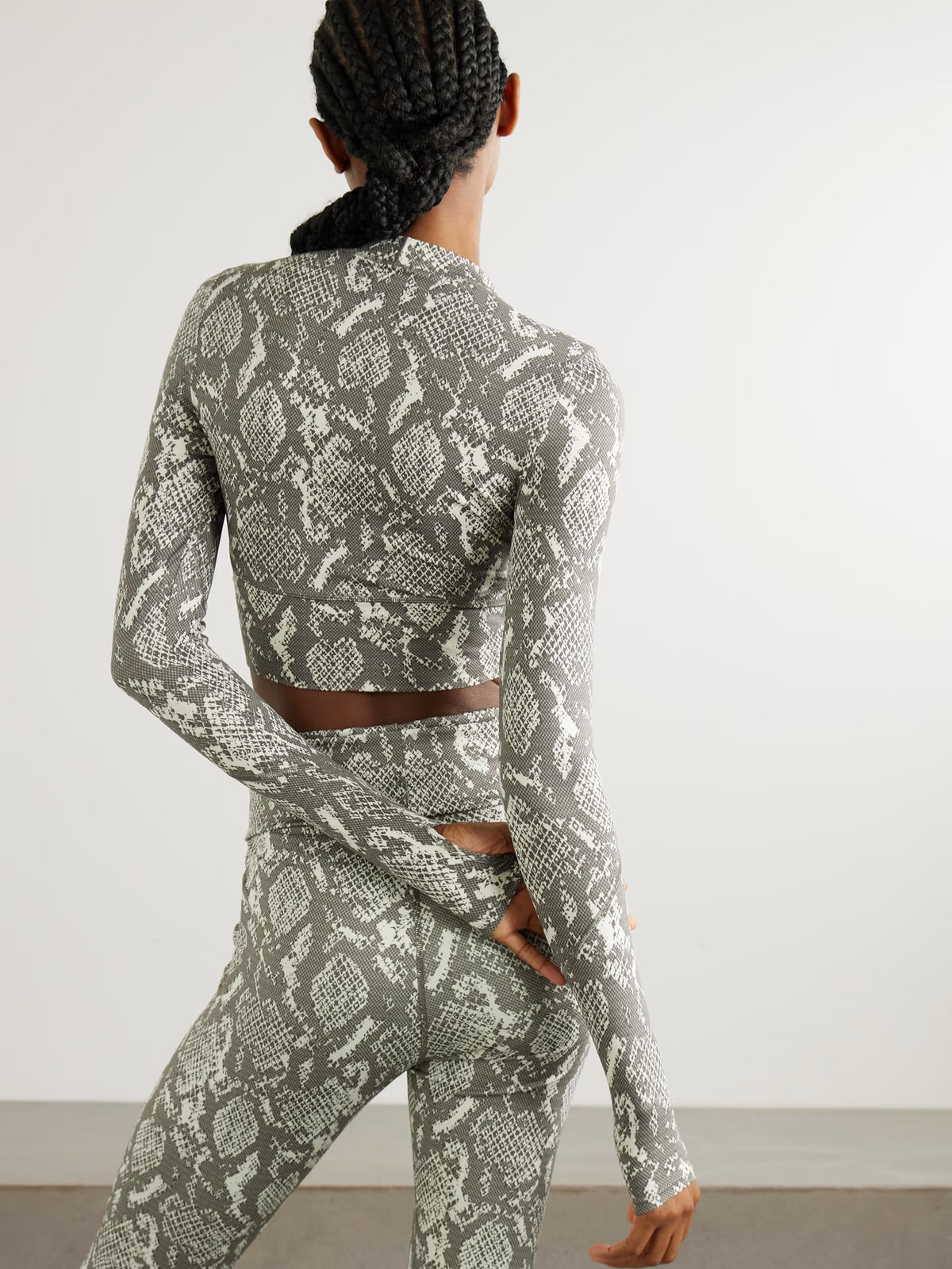 adidas by Stella McCartney - Cropped Snake-print Stretch Recycled Top - Gray
