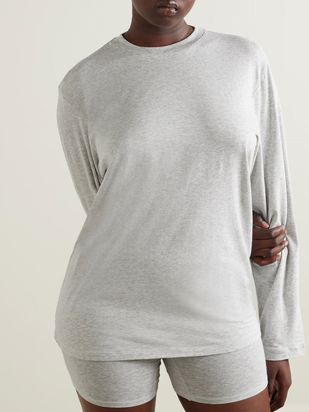 SKIMS - Boyfriend Stretch-modal And Cotton-blend Jersey T-shirt - Light Heather Grey