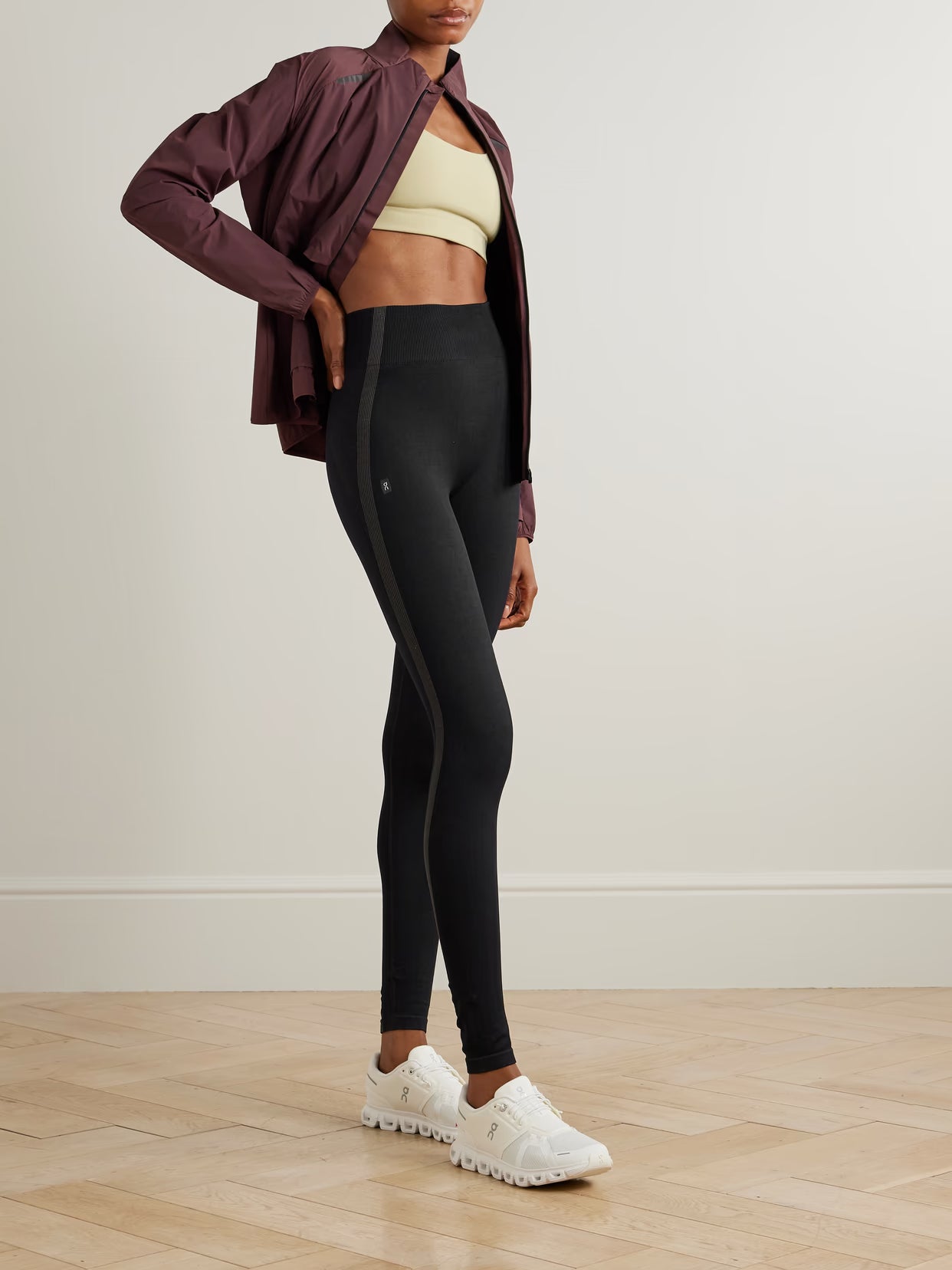 ON - Studio Striped Ribbed Stretch Recycled Leggings - Black