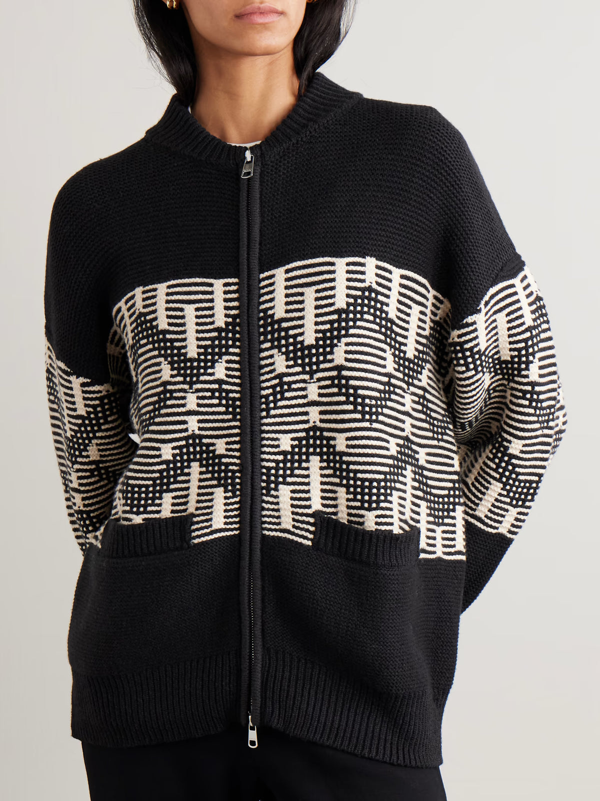 Varley - Linnea Fair Isle Cotton-blend Cardigan - Black