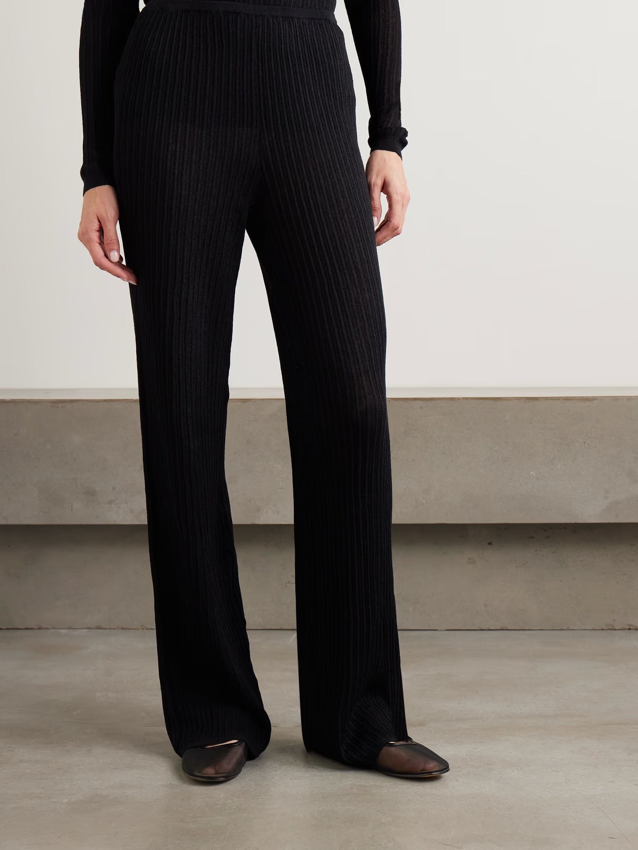 SKIMS - Ribbed-knit Wide-leg Pants - Onyx