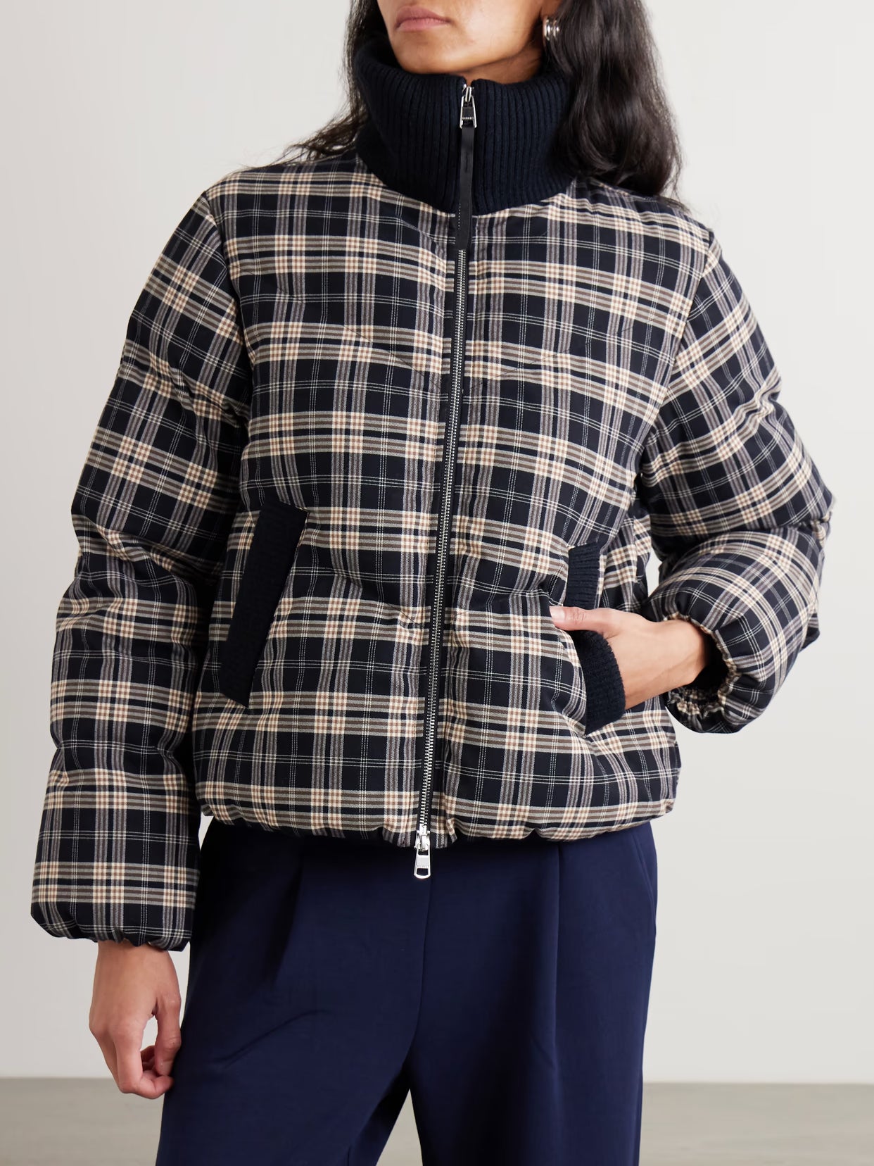Varley - Bryony Ribbed Knit-trimmed Quilted Checked Ski Jacket - Blue