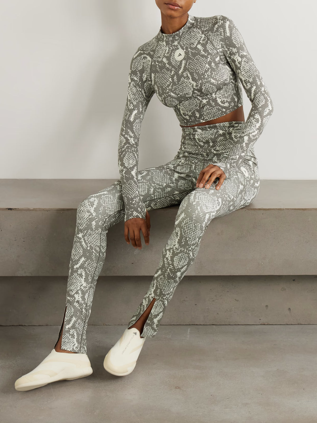 adidas by Stella McCartney - Cropped Snake-print Stretch Recycled Top - Gray