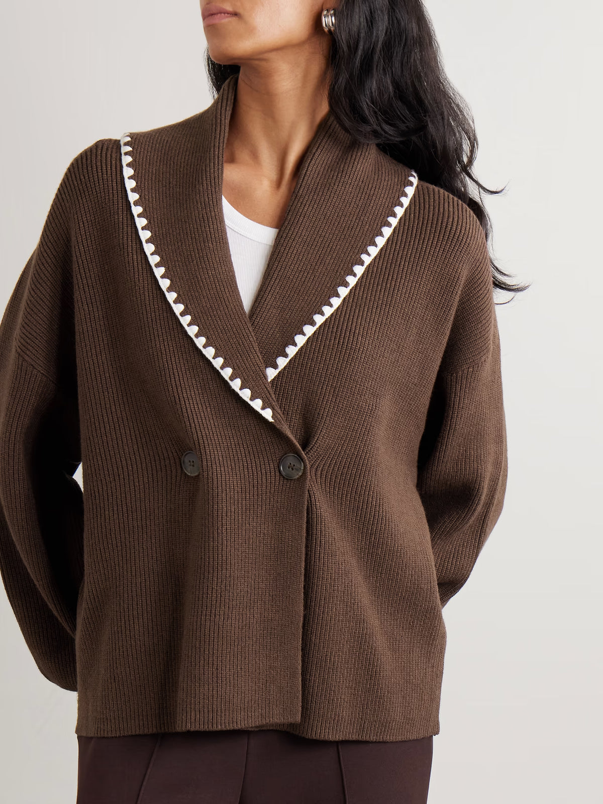 Varley - Totley Embroidered Ribbed-knit Cardigan - Brown