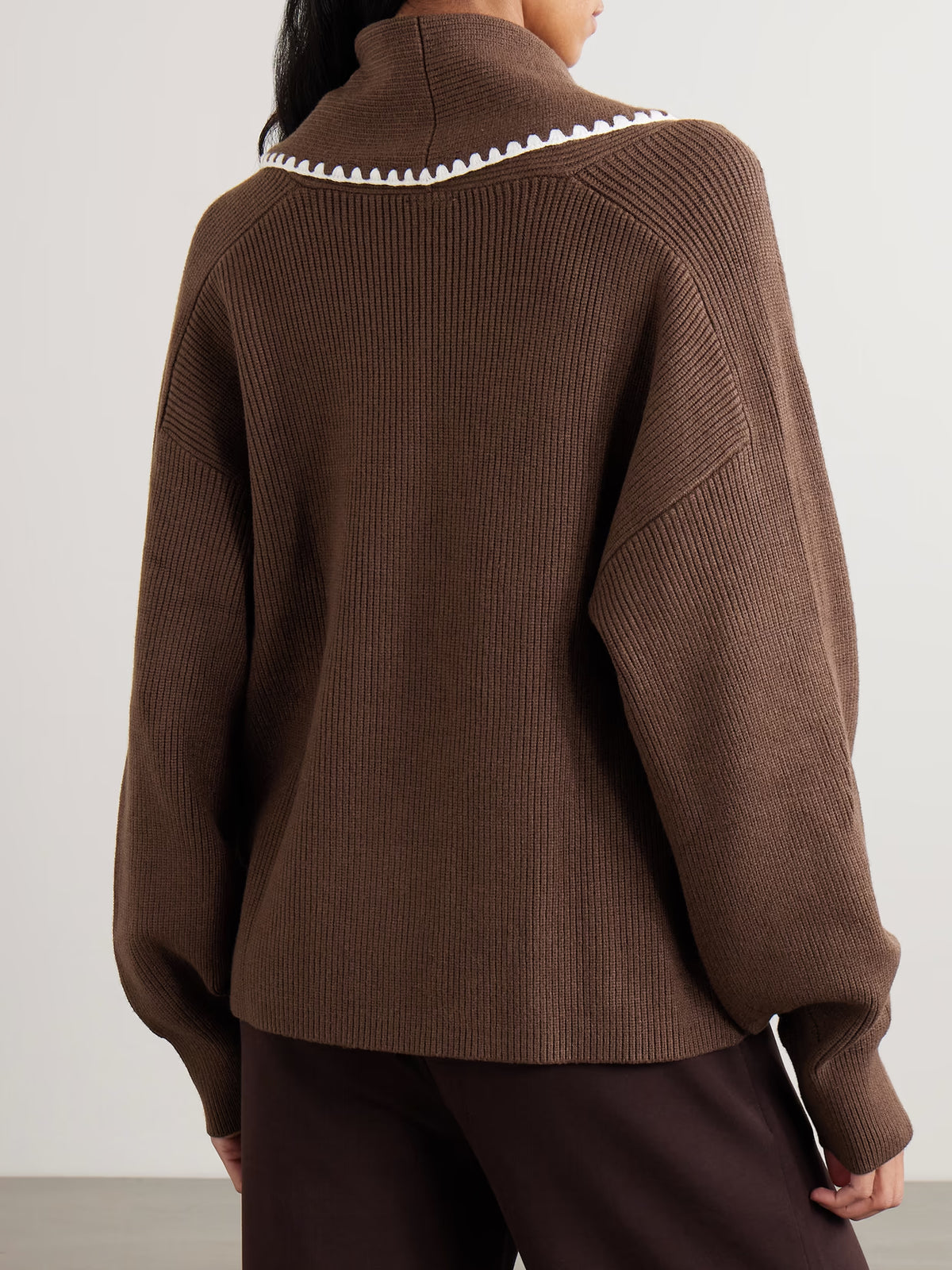 Varley - Totley Embroidered Ribbed-knit Cardigan - Brown