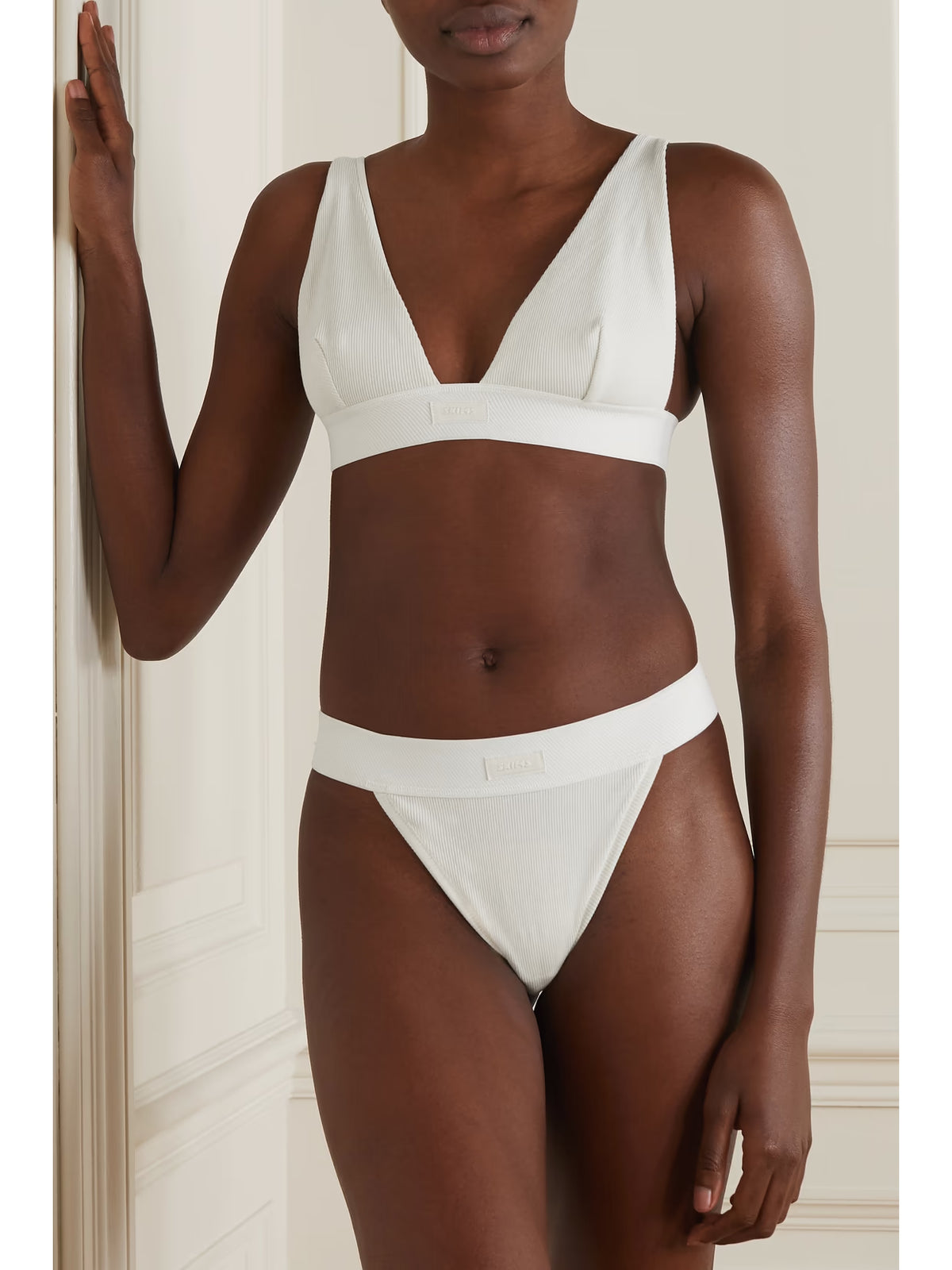 SKIMS - Cotton Collection Ribbed Cotton-blend Jersey Thong - Bone