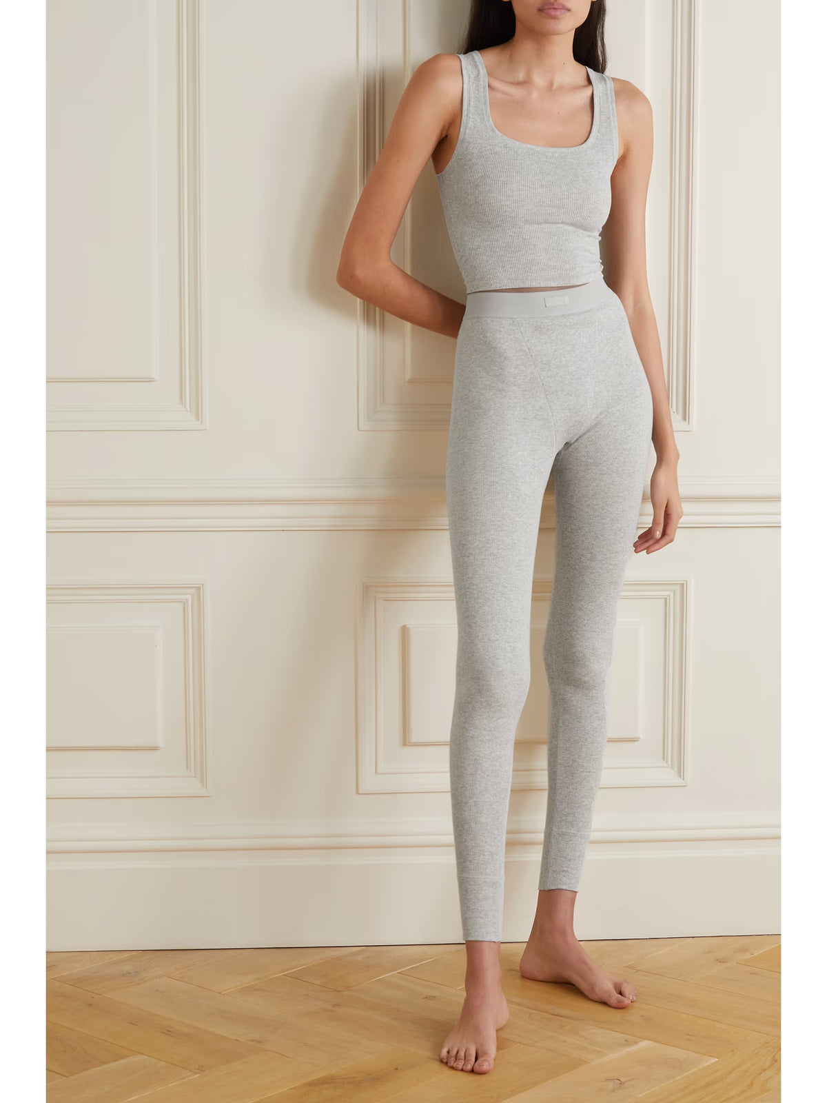 SKIMS - Cotton Collection Cropped Ribbed Cotton-blend Jersey Tank - Light Heather Grey