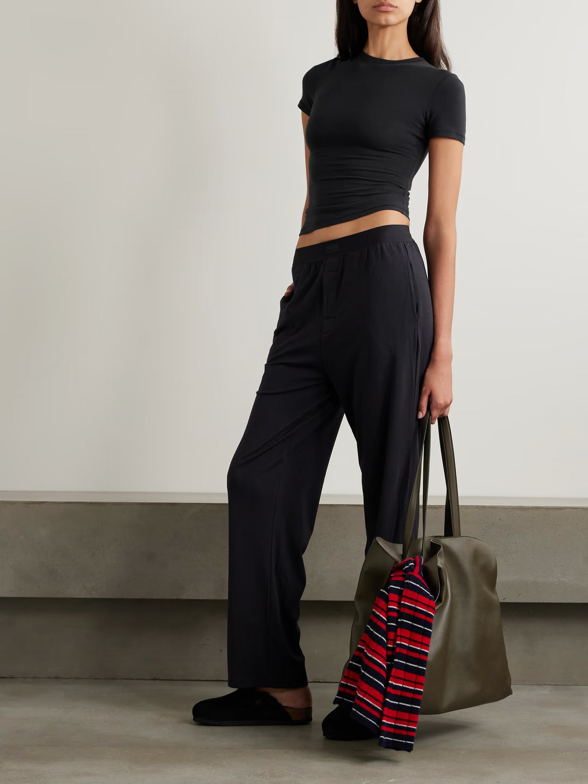 SKIMS - Stretch-cotton Jersey T-shirt - Soot
