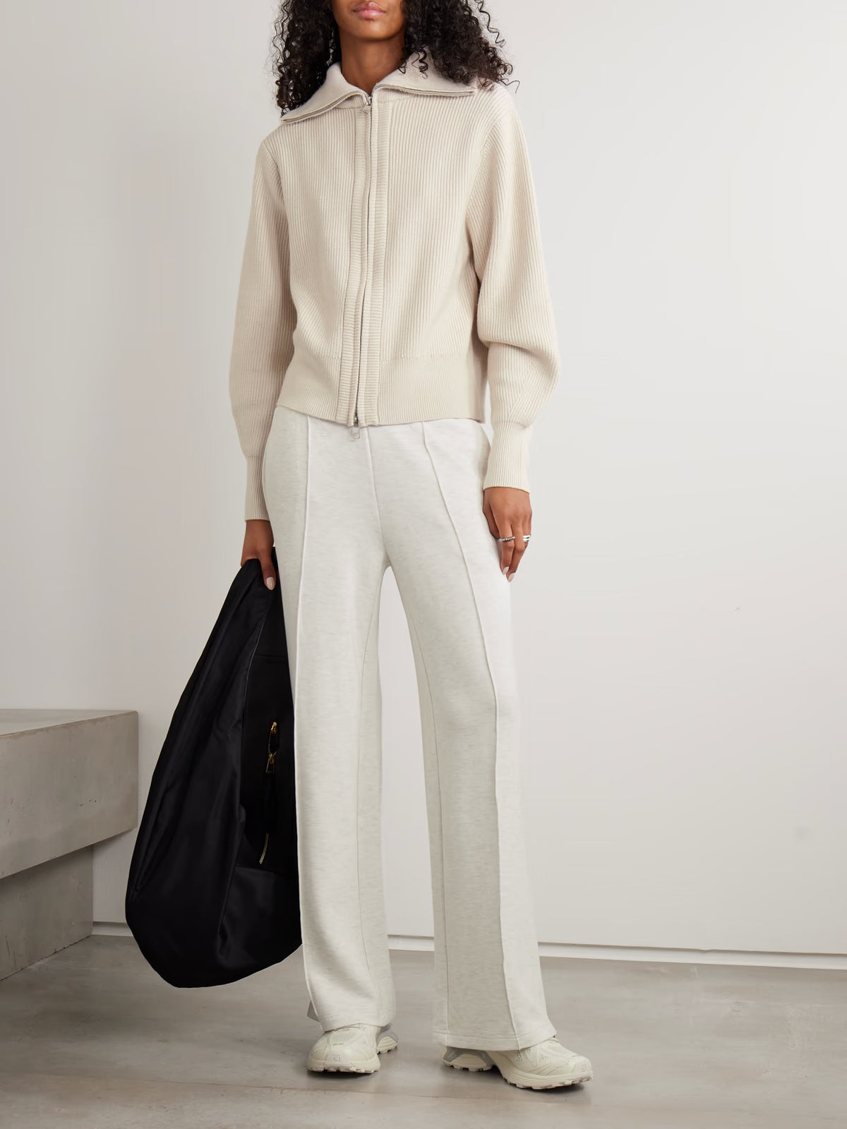 Varley - Enrico Ribbed-knit Turtleneck Cardigan - Cream