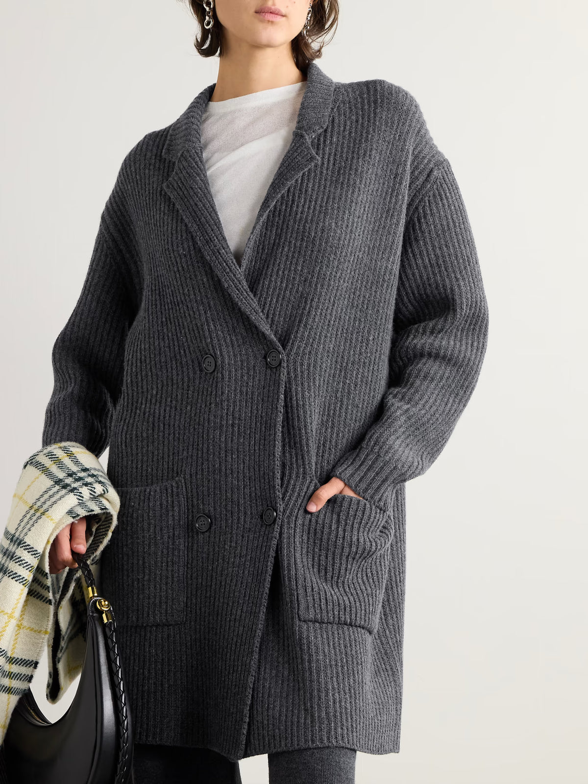 FALKE Ergonomic Sport System - Double-breasted Ribbed Wool Cardigan - Gray