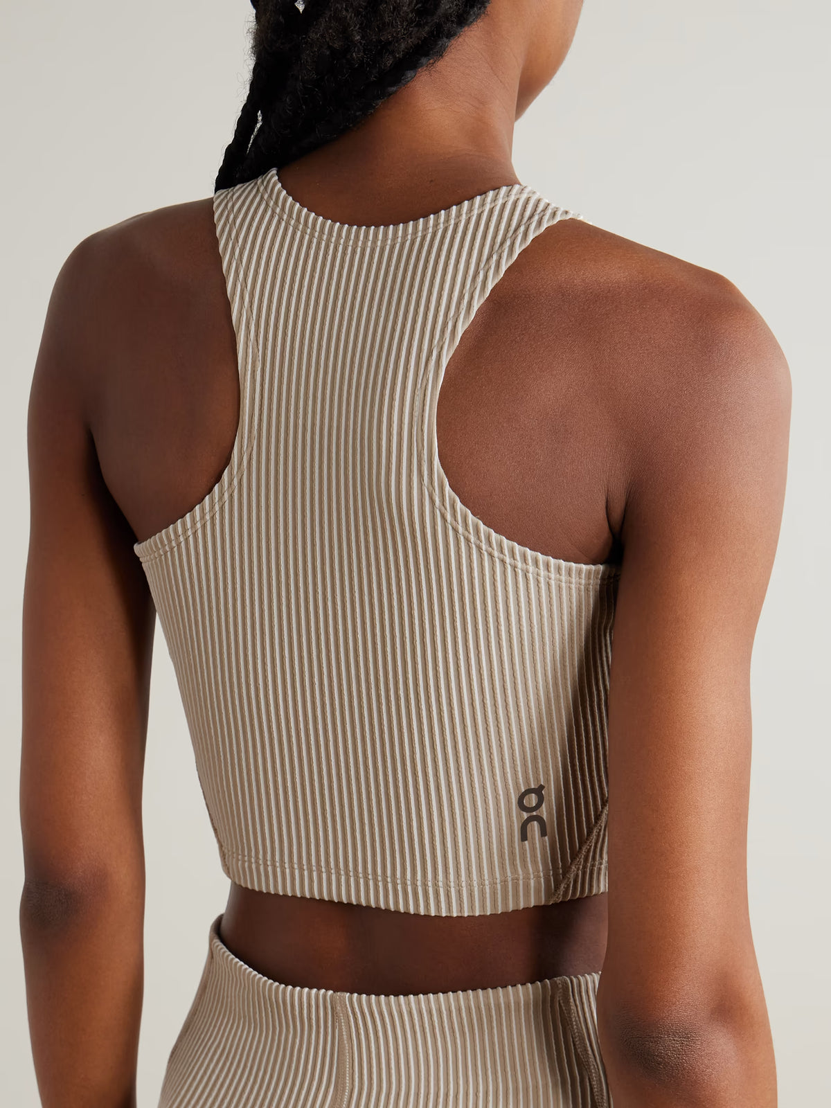 ON - All-day Cropped Striped Ribbed Stretch Recycled Tank - Neutrals