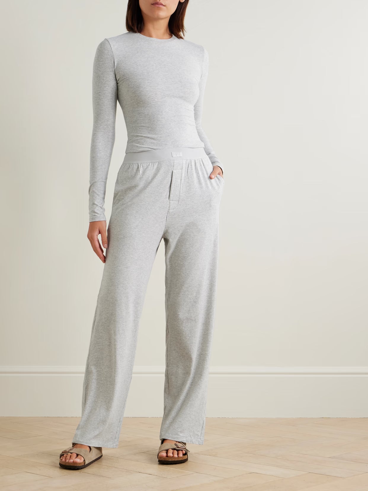 SKIMS - Boyfriend Stretch-modal And Cotton-blend Jersey Track Pants - Light Heather Grey