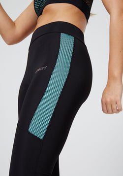 Detail of Black-Blue Fishnet Side Cropped Gym Leggings for Women