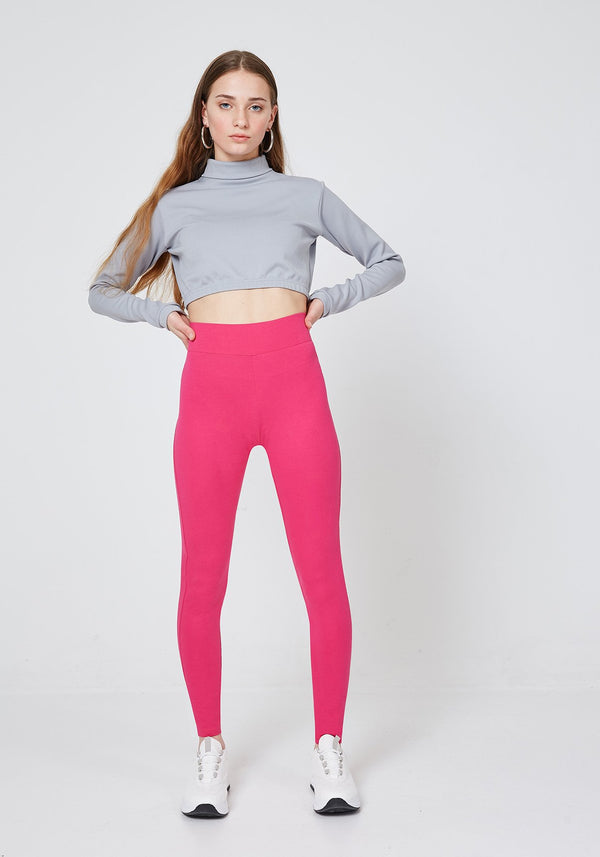 Front Look of Pink Classic High Waisted Slogan Leggings for Women