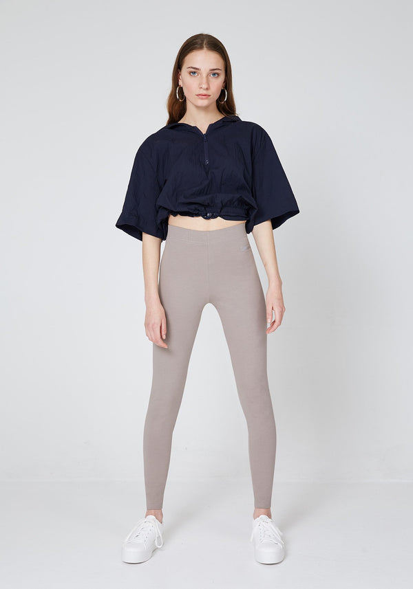 Front Look of Brown Basic High Waisted Slogan Leggings