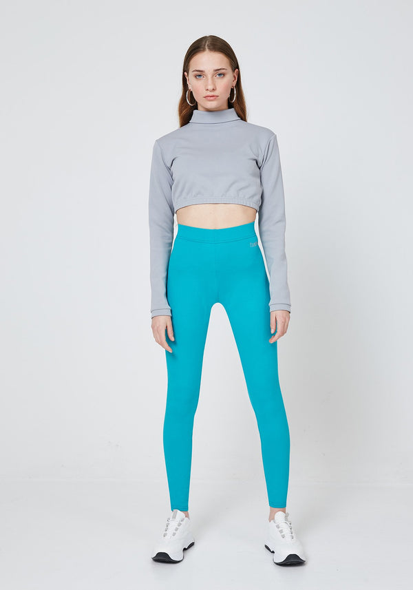Front Look of Blue Classic High Waist Leggings with Seam Detail