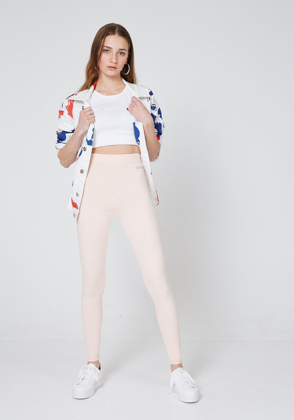 Front Look of Nude Basic High Waisted Slogan Leggings for Women