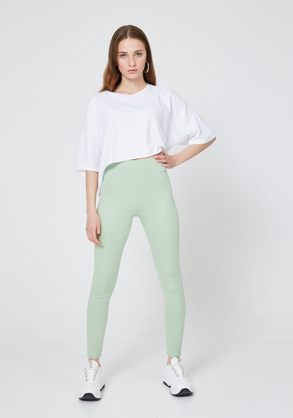 Front Look of Green Classic High Waisted Slogan Leggings for Women