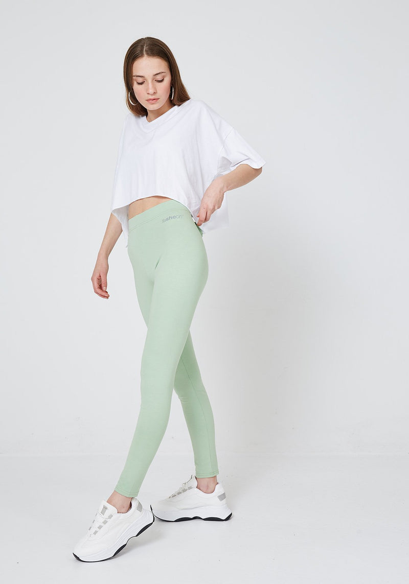 Side Look of Green Classic High Waisted Slogan Leggings