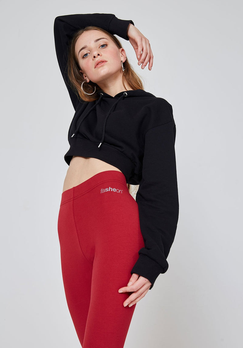 Detail of Red Classic High Waisted Slogan Leggings