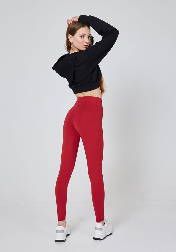 Back Look of Red Classic High Waisted Slogan Leggings